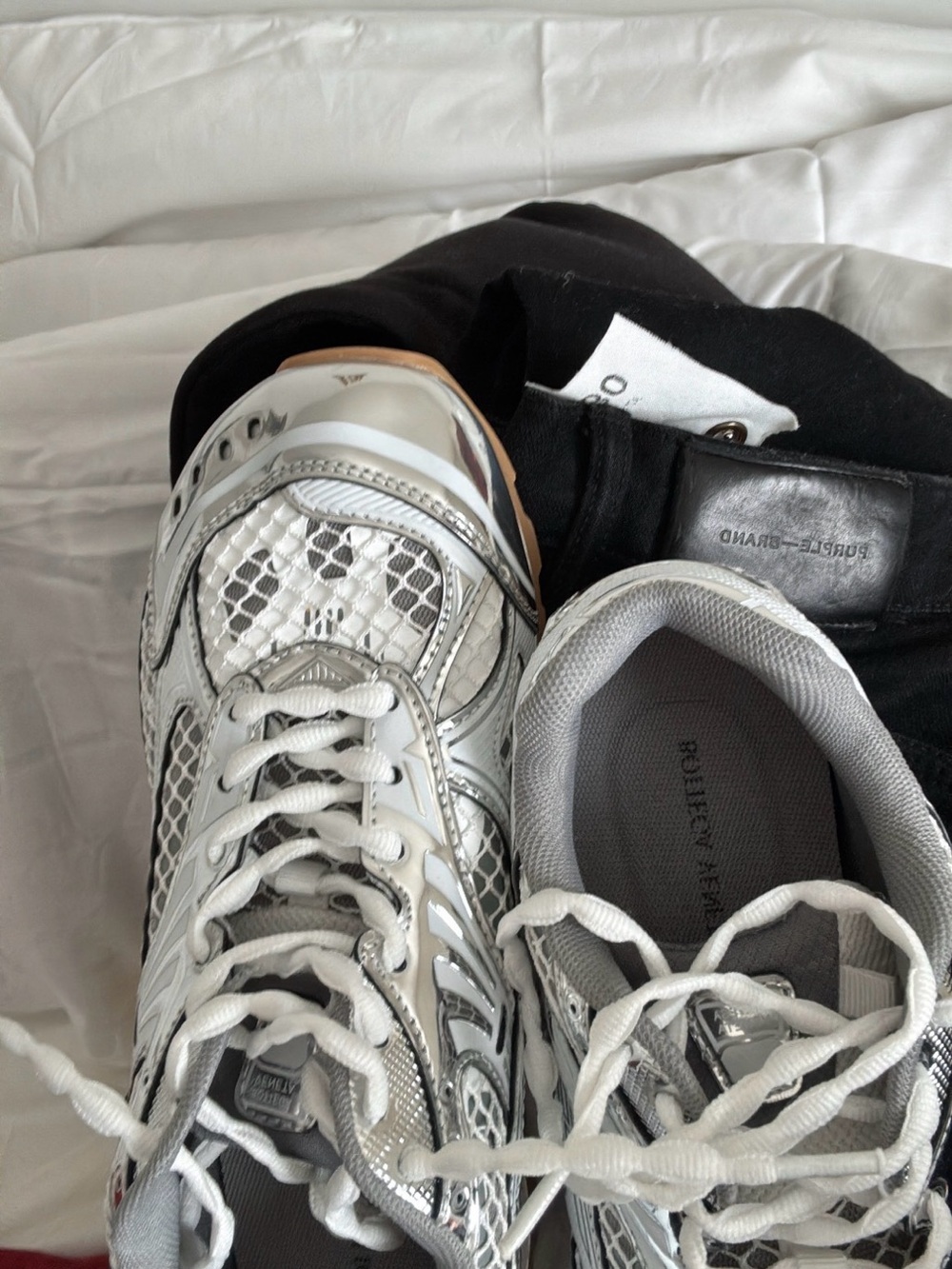 Bottega Veneta Silver and White Mesh Runner Sneakers